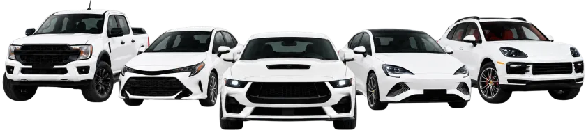 A ute, hatchback, coupe, sedan and SUV lined up side by side.